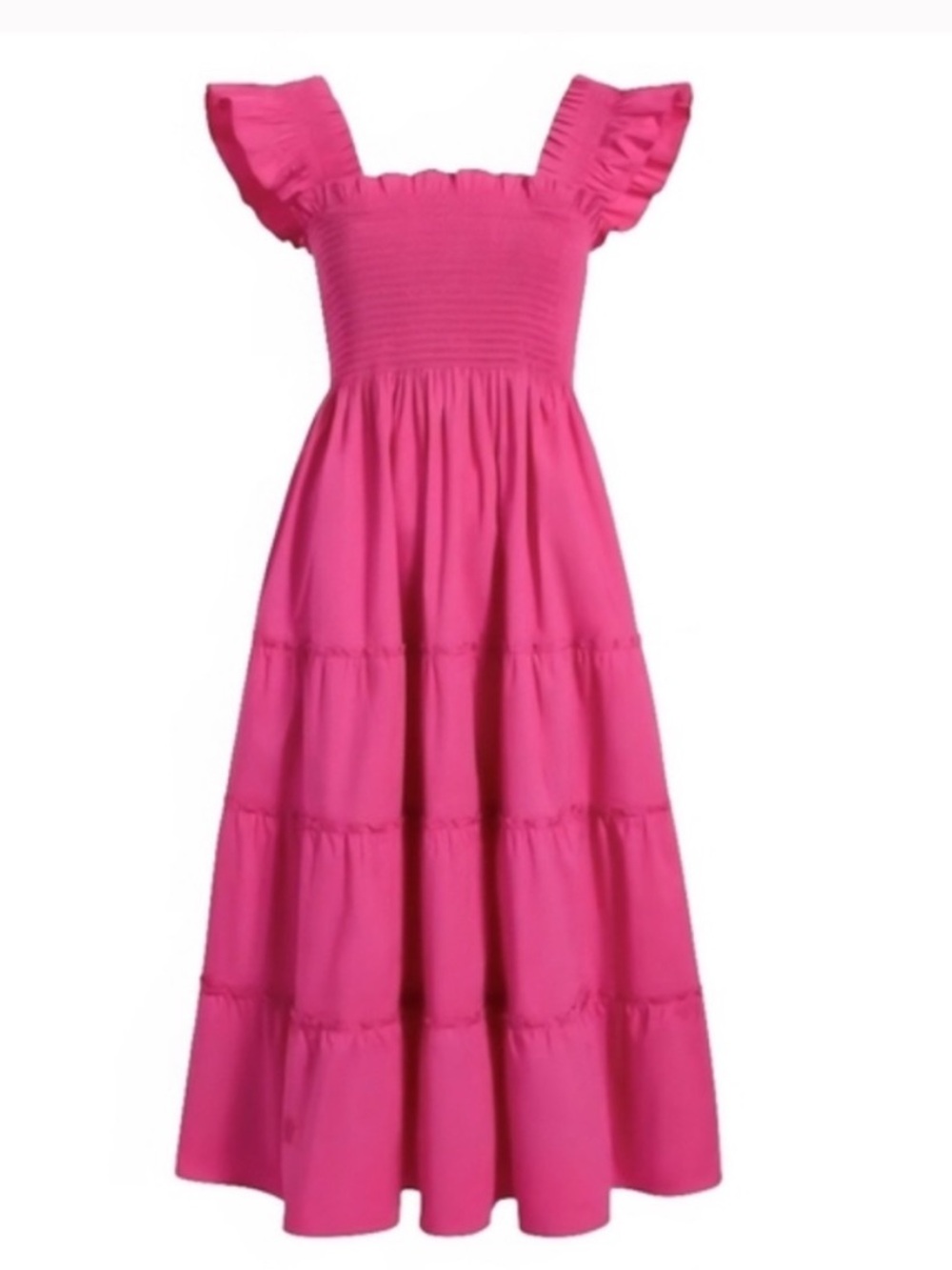 Hill House Hot Pink Ruffle-Sleeve Smocked Midi Dress